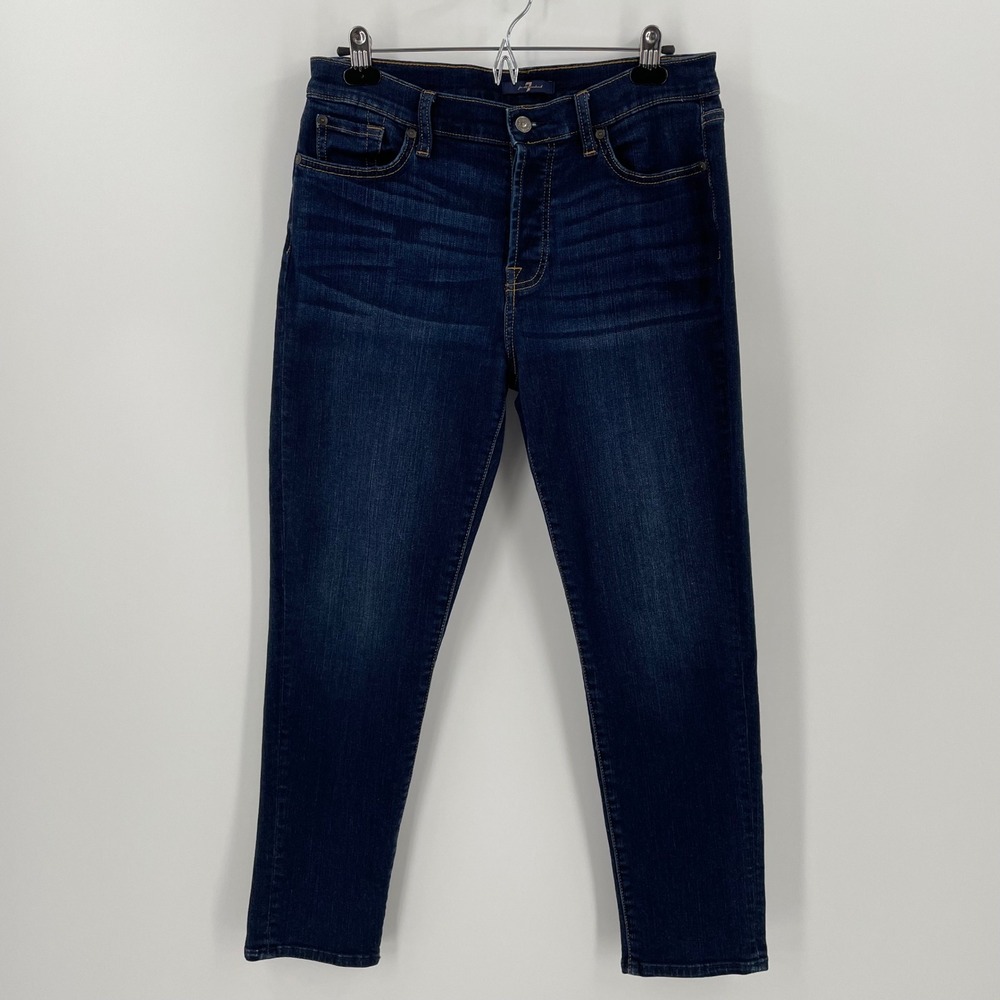 7 For All Mankind Josefina Slim Boyfriend Ankle Jeans Womens 30 Dark Wash - Picture 2 of 10